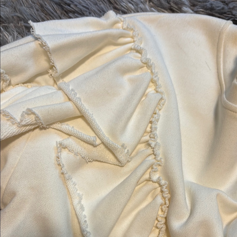 Cream Cropped Ruffled Sweatshirt - Picture 3 of 4
